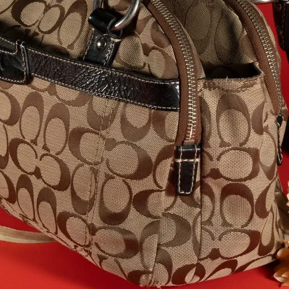 Coach Penelope B1070-F146 Light Brown Signature Jacquard 3 Sections Shoulder Bag - Picture 9 of 11